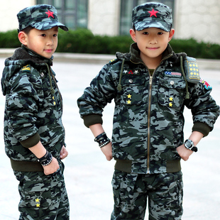 冬装儿童迷彩服套装男童加绒厚休闲棉服运动装小孩特种兵军装