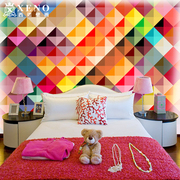 彩色格子壁画大型几何图形墙纸，客厅电视沙发卧室，背景墙艺术壁纸