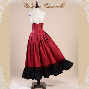 lace Garden复古洋装法式维多利亚法式半身秋冬款酒红大摆裙