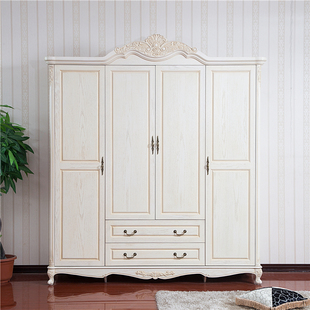 欧式实木衣柜开移门定制美式仿古象牙白色做旧开放漆卧室储物衣橱