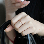 s925纯银戒指女韩版甜美玫瑰金指环(金指环，)十字架开口镶钻气质简约百搭