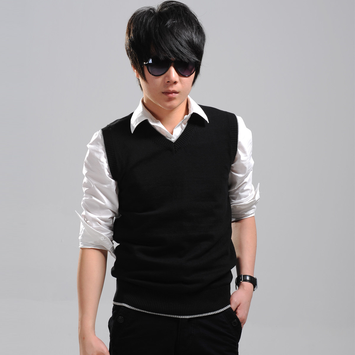 森马男装2014春装<em>毛线</em>衣班尼路<em>男款</em>V领修身针