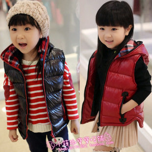 <em>韩版儿童</em>秋装 <em>男童</em>女童防水面料夹棉<em>马甲</em> 带帽