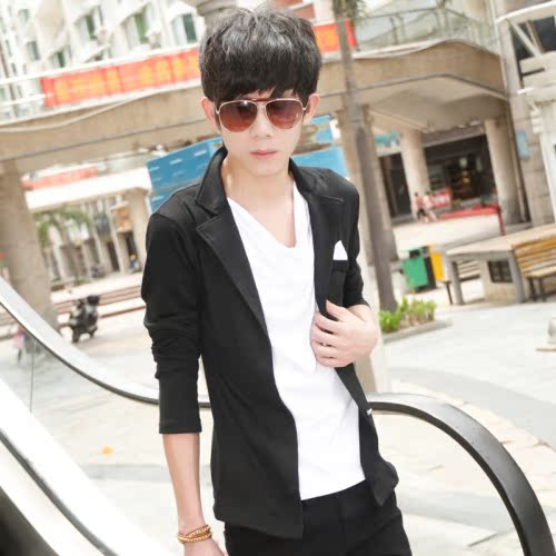 <em>青少年</em>春装2014新款 假两件<em>男</em>韩版潮 <em>发型</em>师时