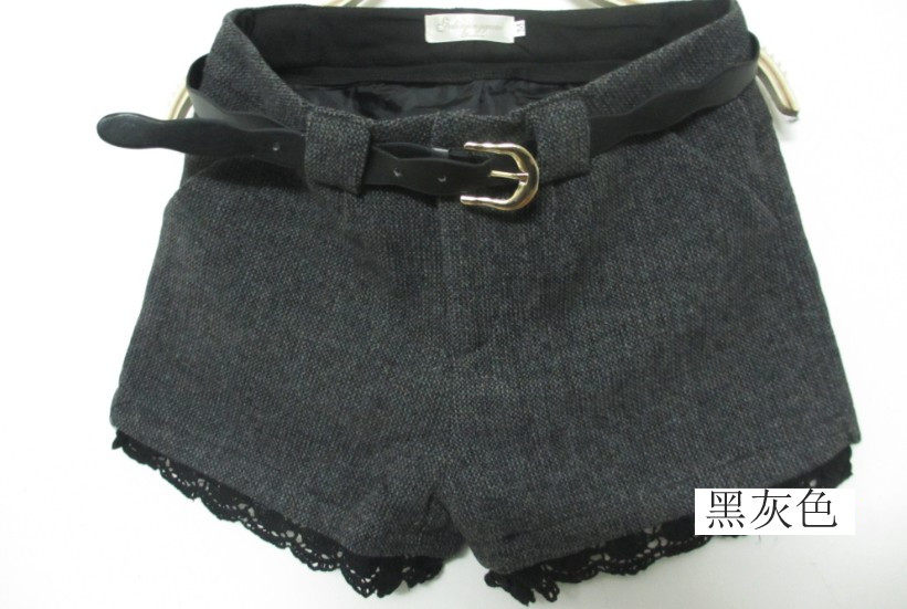 包邮毛呢<em>短裤</em>女<em>2013秋冬</em>新款<em>韩版</em>潮蕾丝花边