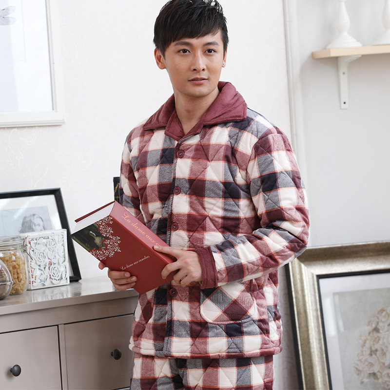 冬天家居服休闲格子<em>女睡衣冬装</em>纯棉衣加厚珊瑚