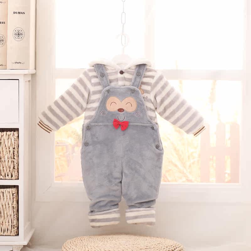 娃丽比 秋冬季婴儿法兰绒保暖<em>套装</em>宝宝<em>马裤</em>两