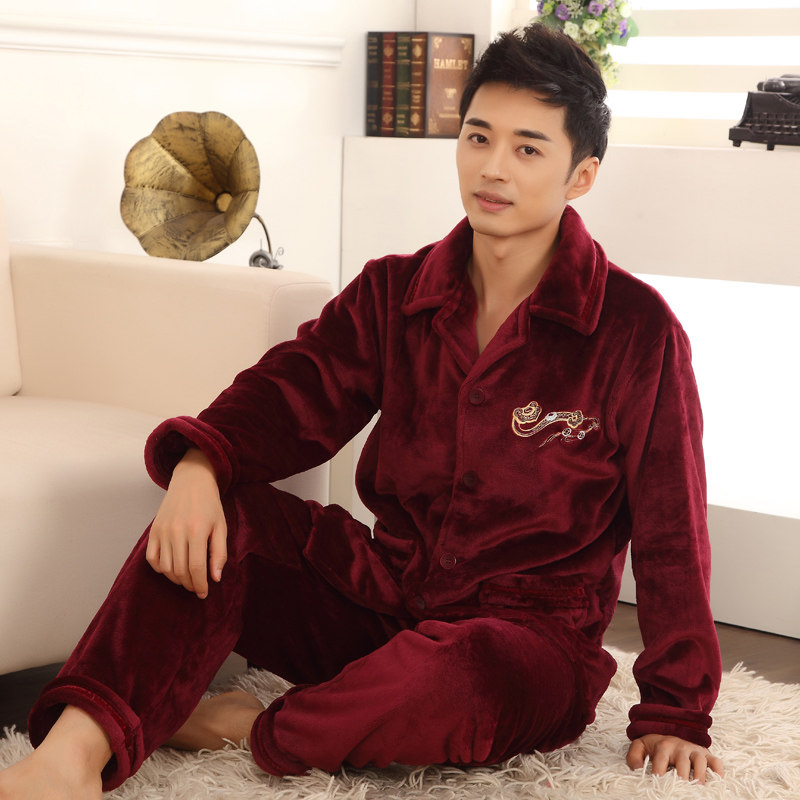 <em>男女</em>法兰绒情侣<em>睡衣</em>结婚红色加厚款珊瑚绒<em>睡衣</em>