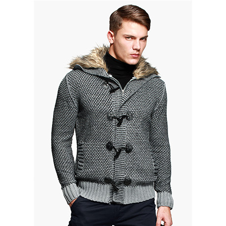 KUEGOU冬装加厚<em>带毛开衫</em>男士毛衣外套 <em>男</em>韩