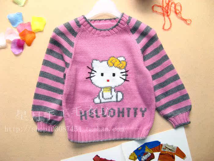 KT猫<em>图案</em> 纯手工<em>编织儿童毛衣</em> 童装 手工毛衣 