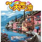 飞天西油40*50CM数字油画系列&mdash;湖边别墅Y24005